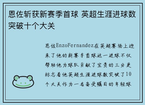 恩佐斩获新赛季首球 英超生涯进球数突破十个大关 恩佐斩获新赛季首球 英超生涯进球数突破十个大关